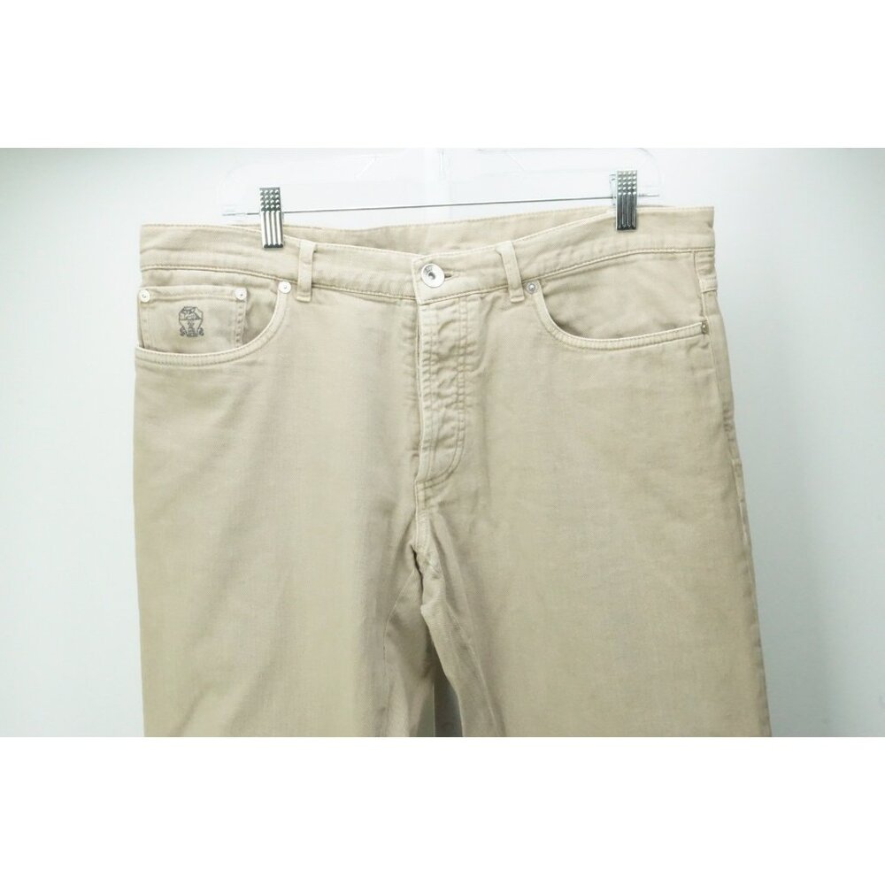Brunello Cucinelli Regular Fit Beige Twill Cotton Button Fly Mens Pants Sz 52 EU